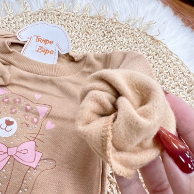 Conj. Casaco de Moletom Kitty Girl e Calça Legging - Areia